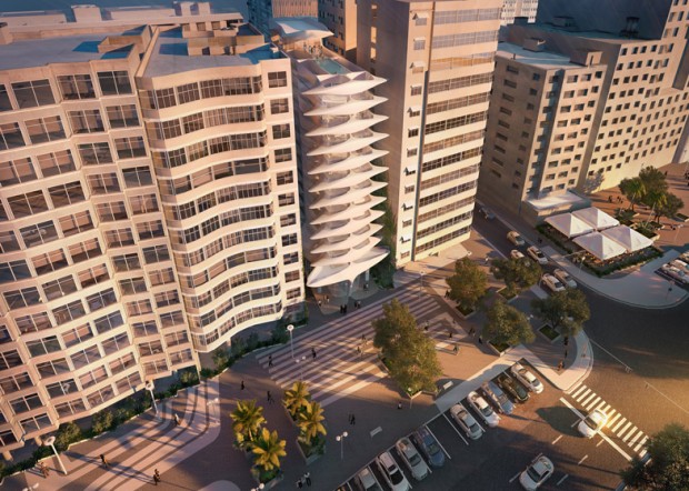 Projeção da Avenida Atlântica com o edifício assinado por Zaha Hadid, que começa a ser construído em março