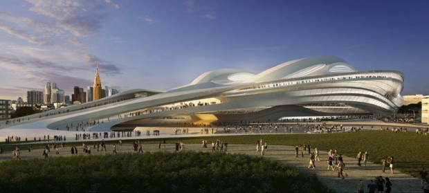 Perspectiva do estádio que abrigará os principais eventos das Olimpíadas de Tóquio 2020