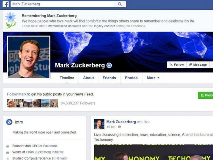 Mark Zuckerberg é declarado "morto" em seu Facebook