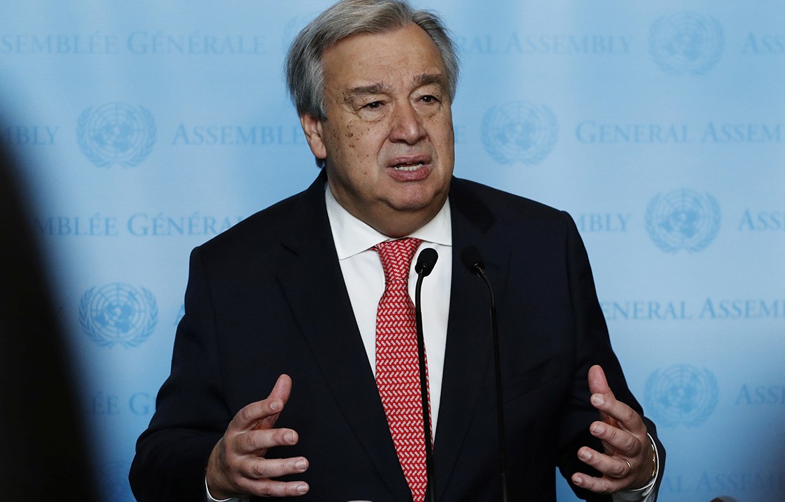 Antonio Guterres, futuro Secretário-Geral da ONU durante assembleia na sede da organização em Nova York