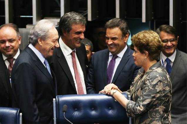 Ricardo Lewandowski, José Eduardo Cardozo, Aécio Neves e Dilma Rousseff, durante o julgamento do impeachment no Senado Federal, em Brasília (DF) - 29/08/2016