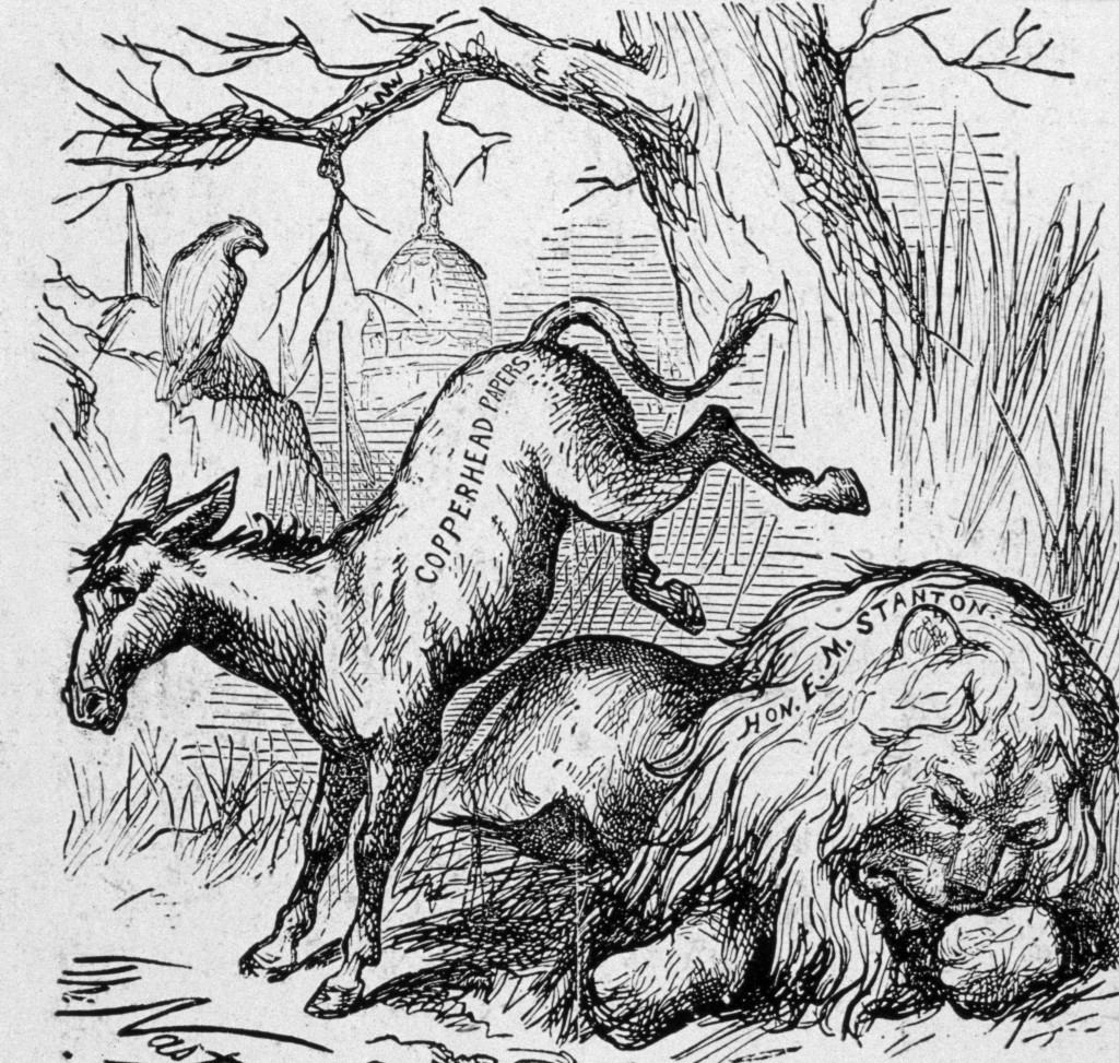 Desenho de Thomas Nast retratando o Partido Democrata como um burro (Getty Images)