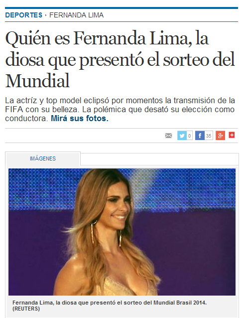 El Clarín está muito mais interessado numa brasileira que não joga futebol do que nos adversários da seleção argentina