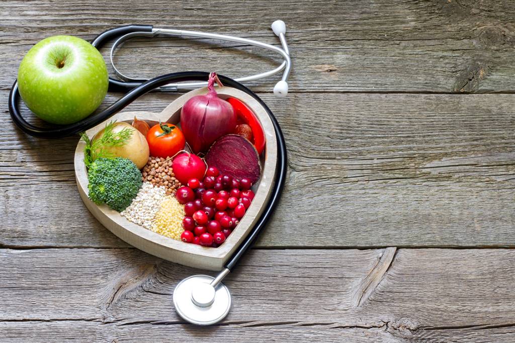 Healthy food in heart and cholesterol diet concept