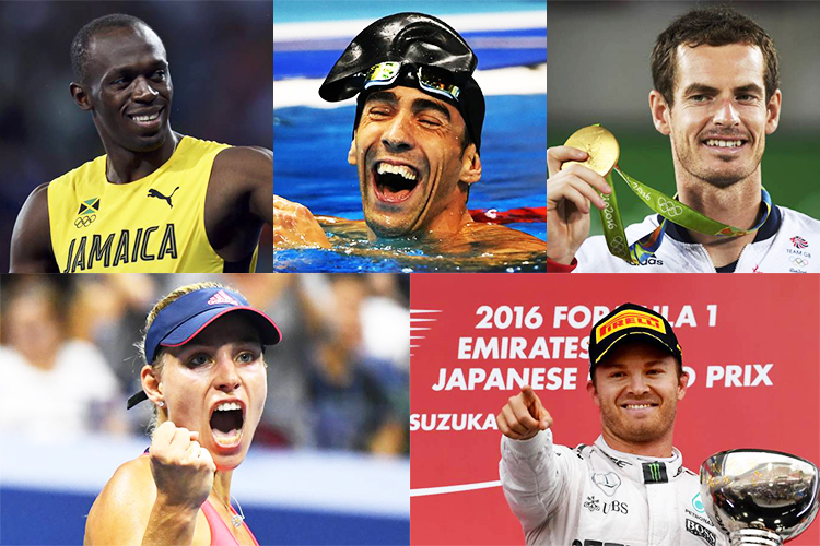 As personalidades do esporte em 2016: Usain Bolt, Michael Phelps, Andy Murray, Angelique Kerber e Nico Rosberg