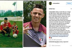 O jogador Neilton posta foto com a camisa do São Paulo nas redes sociais