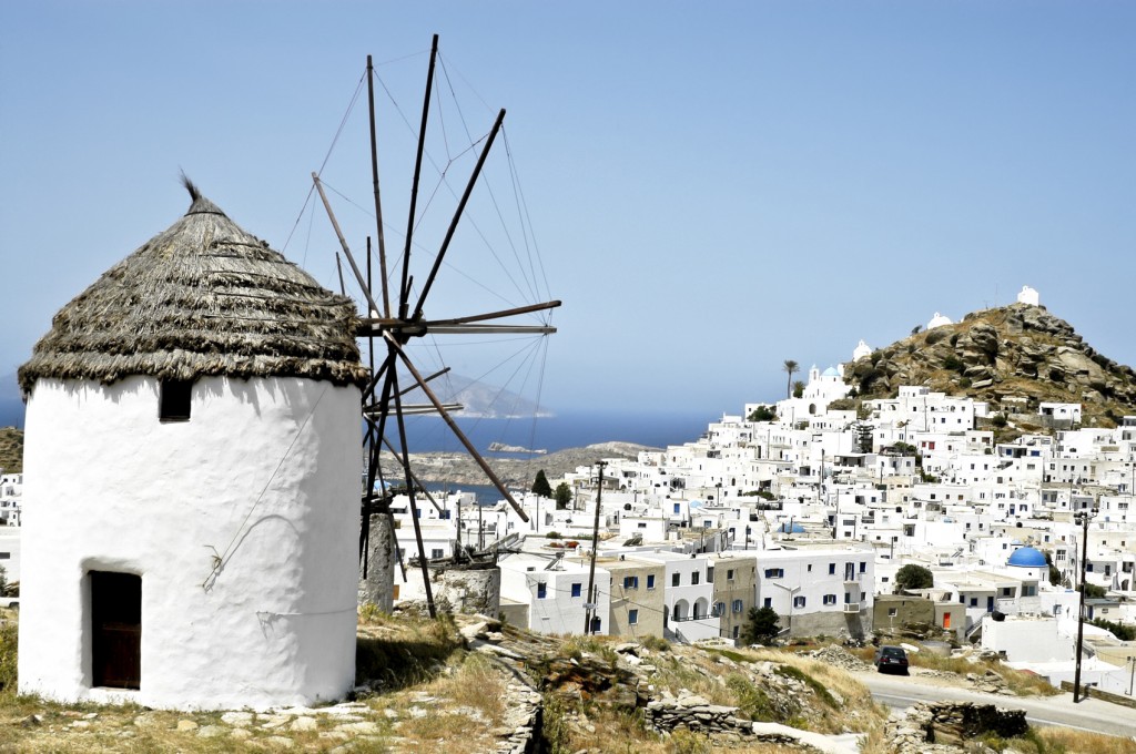 The small town of Chora, Ios island, Cyclades,