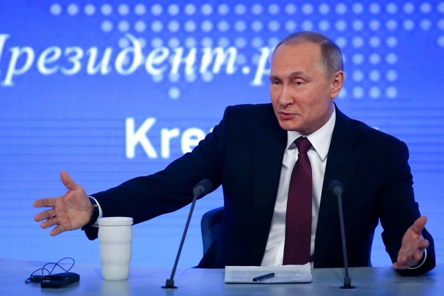 O presidente da Rússia, Vladimir Putin, durante uma coletiva de imprensa, em Moscou
