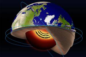 O trio de satélites Swarm, da ESA, levou à descoberta de uma corrente de ferro derretida em constante aceleração no núcleo da Terra, 3.000 quilômetros abaixo da superfície