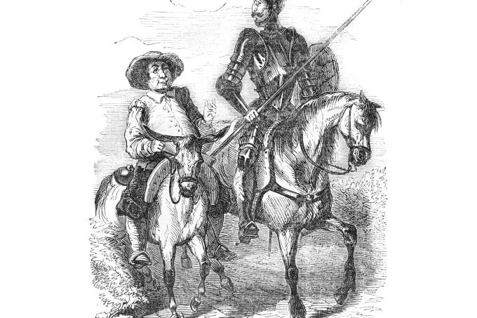 Engraving Don Quixote and Sancho Panza