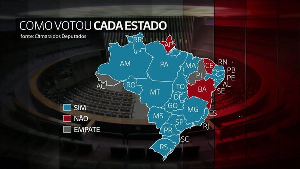mapa impeachment por estado como votaram