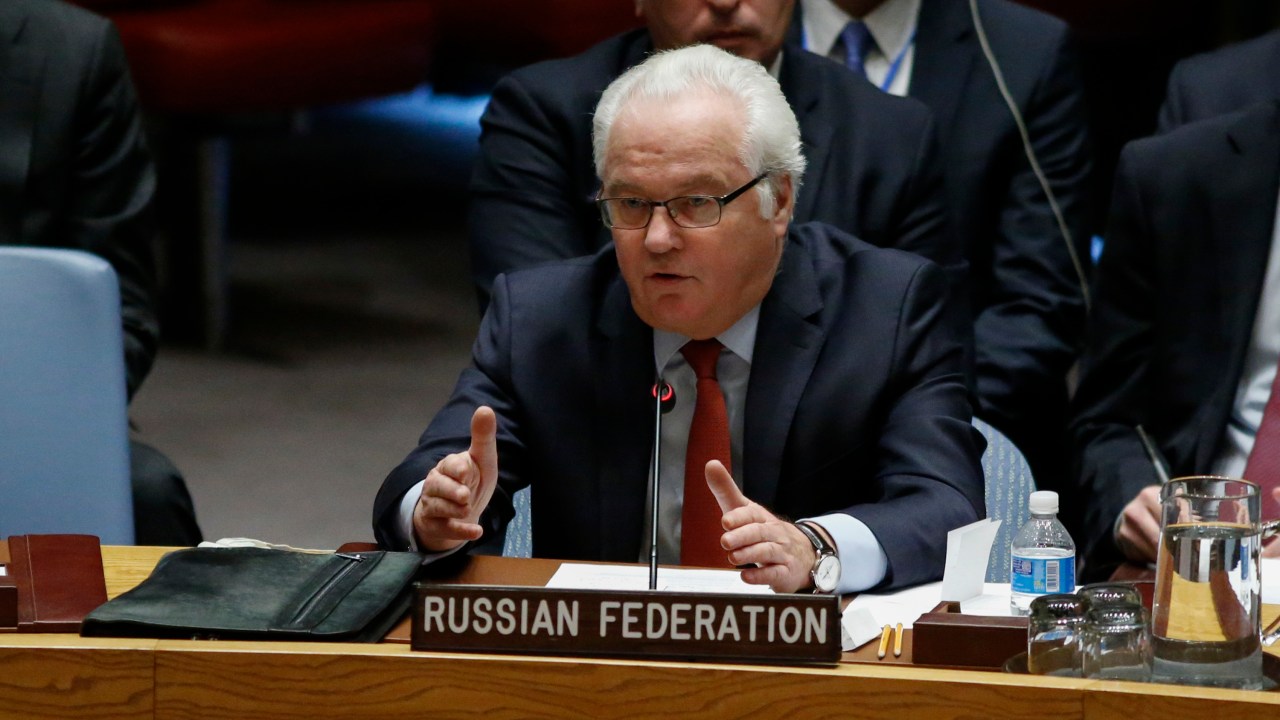 Embaixador russo durante reunião do Conselho de Segurança da Onu