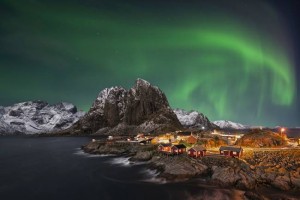 Aurora boreal em Lofoten islands, Norway