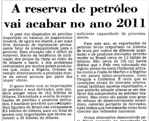 petroleo vai acabar em 2011 estadao
