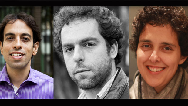 Da esquerda para a direita, os vencedores da edição 2013 do Prêmio São Paulo de Literatura: Jacques Fux, Daniel Galera e Paula Fábria 