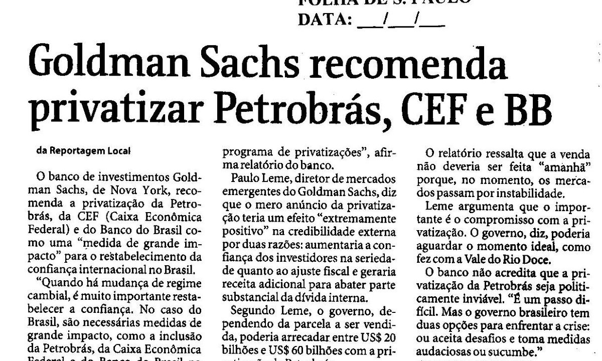 recomenda privatizar Petrobras