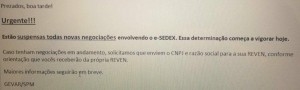 E-mail relatando suspens&atilde;o