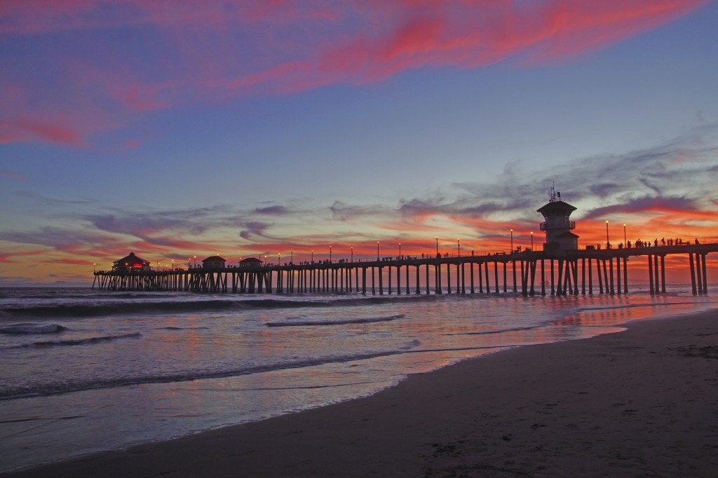 Beach pier sunset wide angle