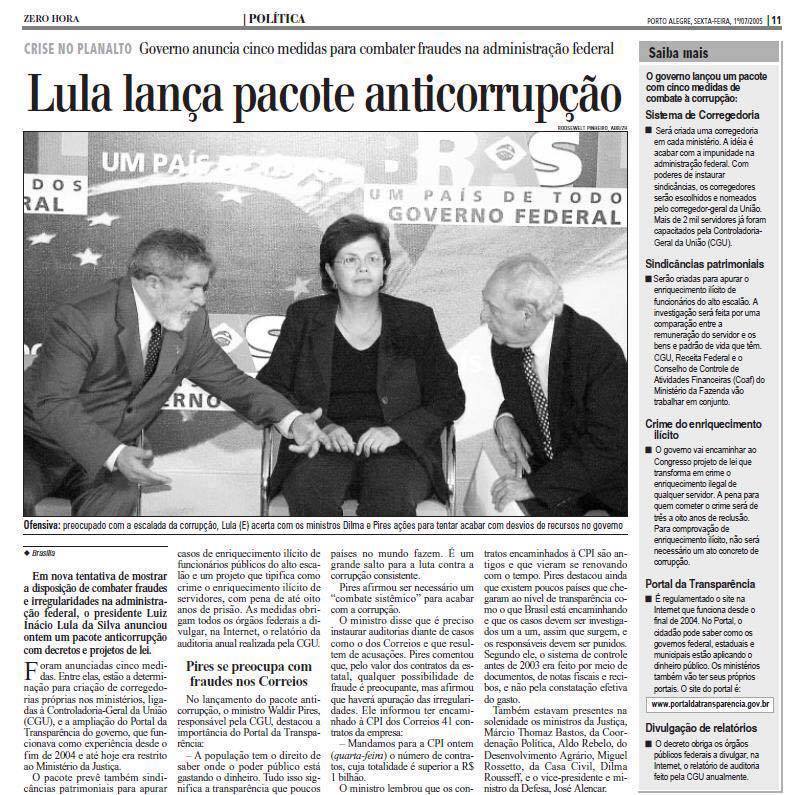 Zero Hora 2005 pacote anticorrupção