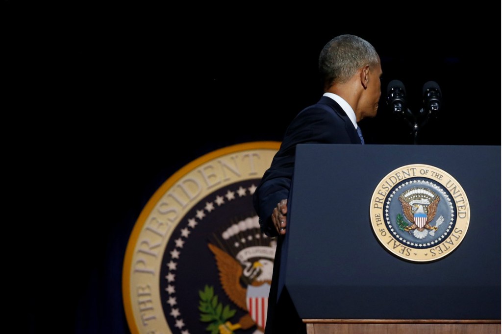O presidente Obama durante seu discurso de despedida, em Chicago