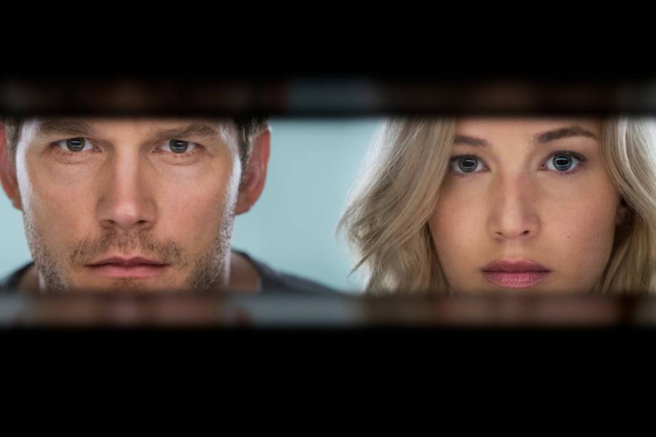 Jim Preston (Chris Pratt) e Aurora (Jennifer Lawrence) no filme 'Passageiros'