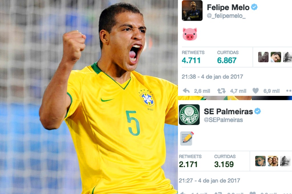 O jogador Felipe Melo é 'contratado' no Twitter pelo Palmeiras