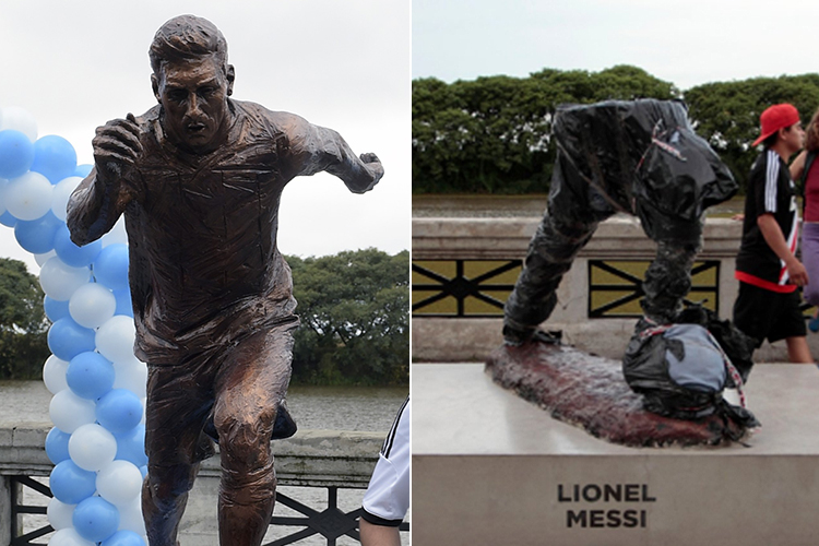 Estátua de Lionel Messi localizada em Buenos Aires é alvo de vândalos