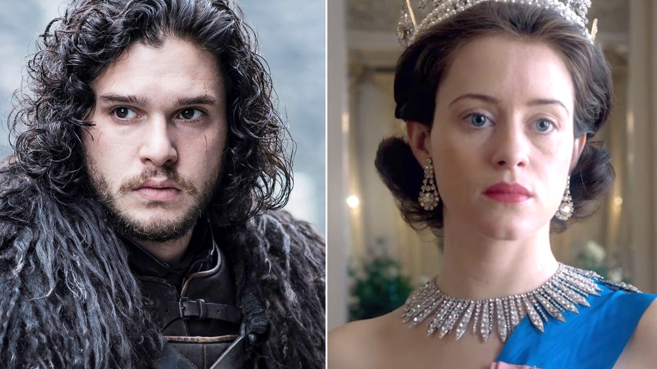 Jon Snow (Kit Harington), de 'Game of Thrones' e Rainha Elizabeth II (Claire Foy), de 'The Crown'