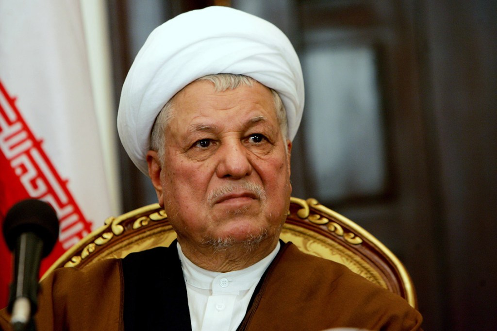 BAGHDAD, IRAQ, MARCH 2: Former Iranian President Akbar Hashemi Rafsanjani is seen durinig a press conference with Iraqi President Jalal Talabani on March 2, 2009 at the Presidential Palace in Baghdad, Iraq. Former Iranian president and influential cleric Rafsanjani's first official visit to Iraq to strengthen ties between the two Shiite-majority countries comes on the heels of a visit by Talabani to Iran. (Photo by Wathiq Khuzaie/Getty Images)