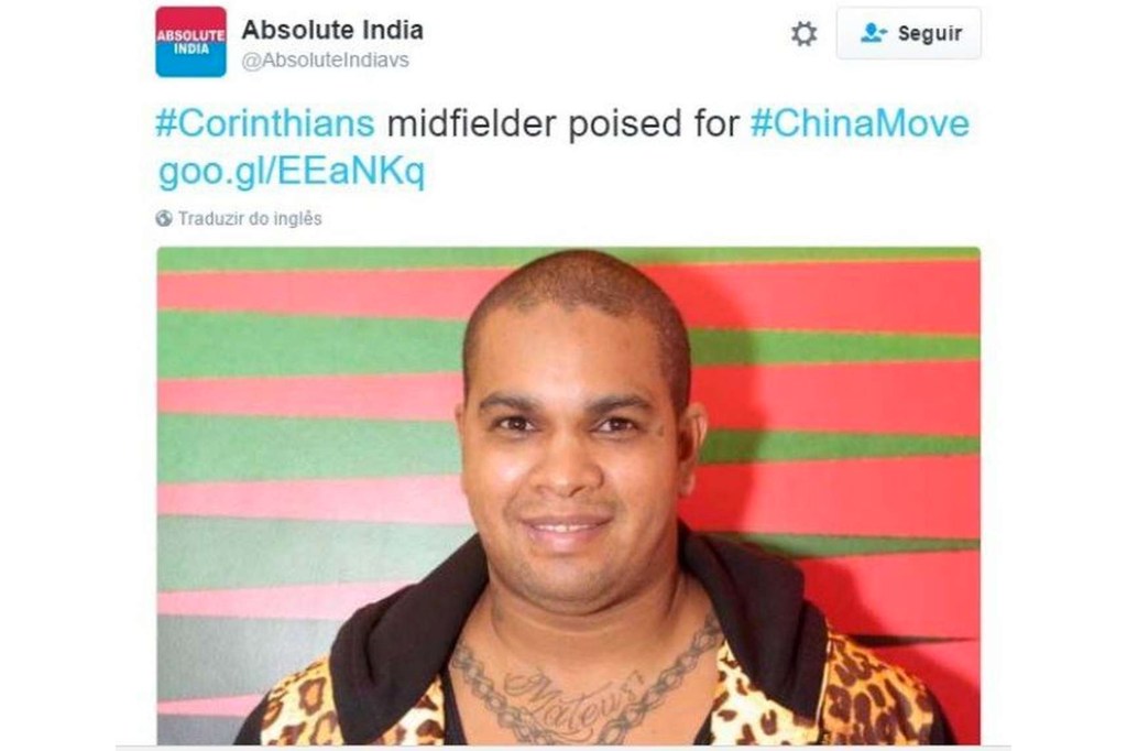 Site indiano confunde jogador do Corinthians com pagodeiro