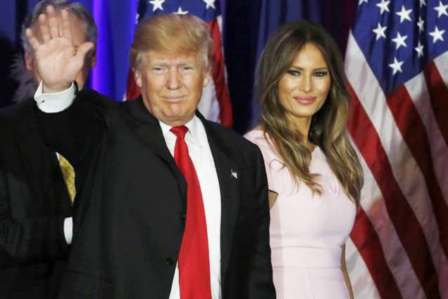 O presidente eleito dos Estados Unidos, Donald Trump, ao lado de sua mulher Melania Trump