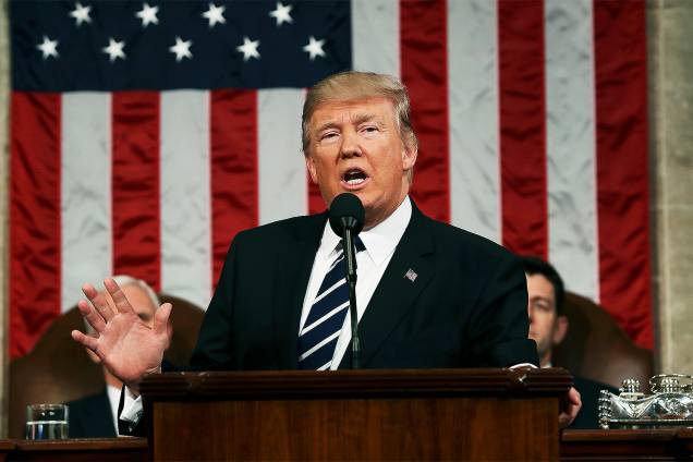 US President Donald J. Trump delivers his first address to a joint session of Congress from the floor of the House of Representatives in Washington, DC, USA, 28 February 2017.  REUTERS/Jim Lo Scalzo
