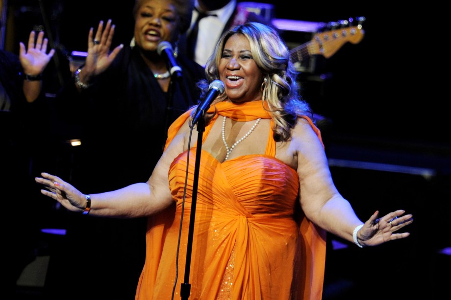 Aretha Franklin durante apresentação em Los Angeles, na Califórnia, em 2012