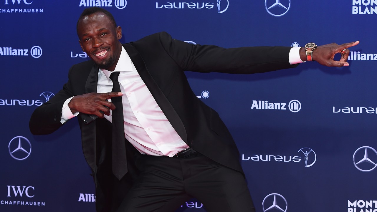 Usain Bolt no tapete vermelho do prêmio Laureus