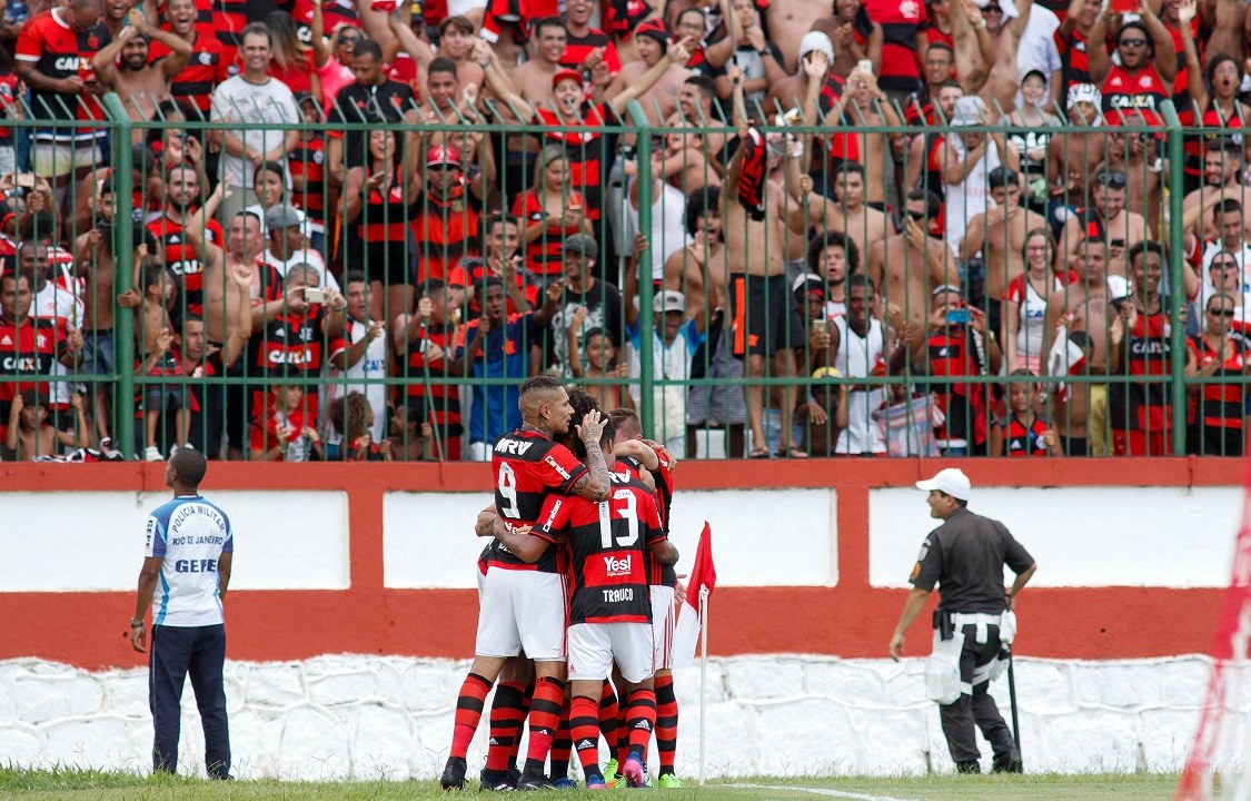 Mancuello comemora gol na partida entre Nova Iguaçu contra Flamengo, no estádio Moça Bonita, Rio de Janeiro, válida pelo Campeonato Carioca 2017
