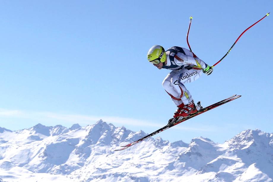 Esquiador Marc Oliveras, de Andorra, compete no Campeonato Mundial de Esqui em St. Moritz, na Suiça - 13/02/2017