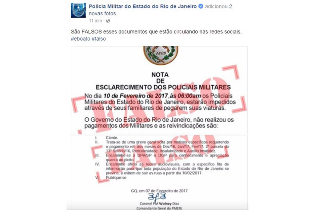 Polícia Militar do Rio de Janeiro esclarece notícias falsas