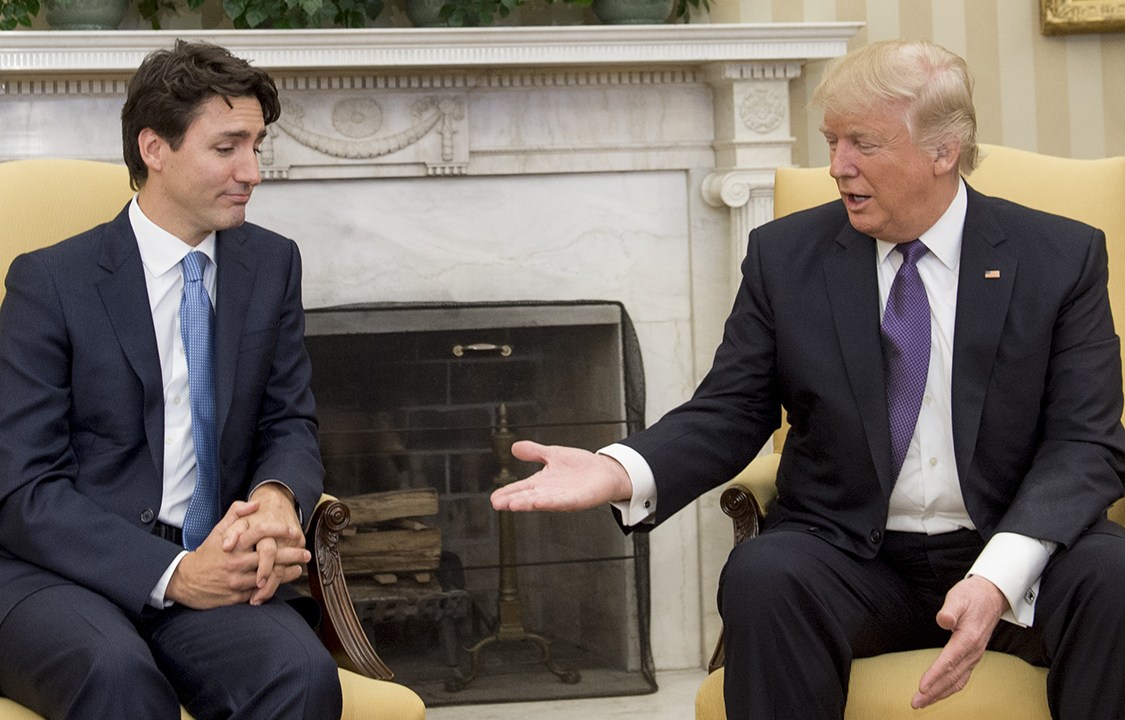 Presidente americano Donald Trump recebe primeiro-ministro canadense, Justin Trudeau, no Salão Oval da Casa Branca