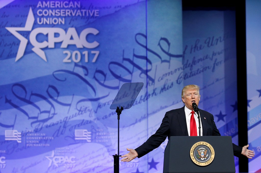 Presidente americano Donald Trump discursa na Conferência de Ação Política Conservadora (CAPC), em Maryland, Estados Unidos