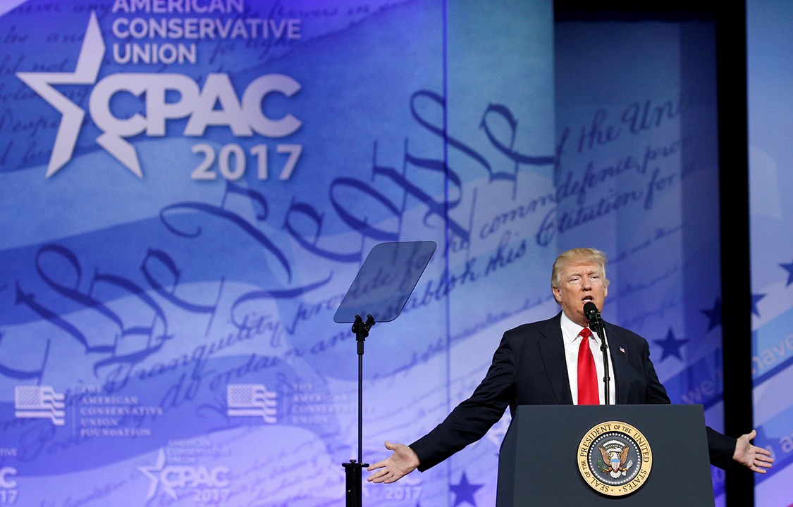 Presidente americano Donald Trump discursa na Conferência de Ação Política Conservadora (CAPC), em Maryland, Estados Unidos