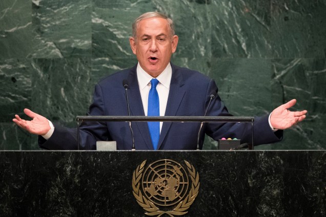 Primeiro Ministro israelense, Benjamin Netanyahu, durante conferência em Jerusalém da ONU, em Nova York