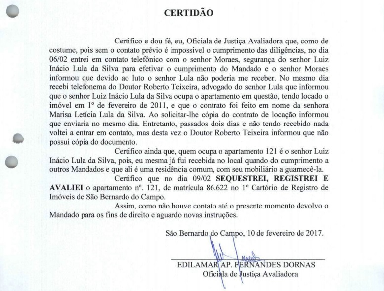 Certid&atilde;o do sequestro