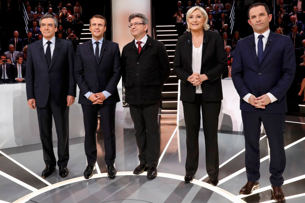 Eleição na França: primeiro debate com Francois Fillon, Emmanuel Macron, Jean-Luc Melenchon, Marine Le Pen e Benoit Hamon