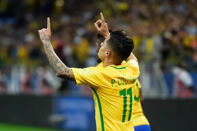 Philippe Coutinho comemora gol na partida contra o Paraguai Philippe Coutinho comemora gol na partida contra o Paraguai