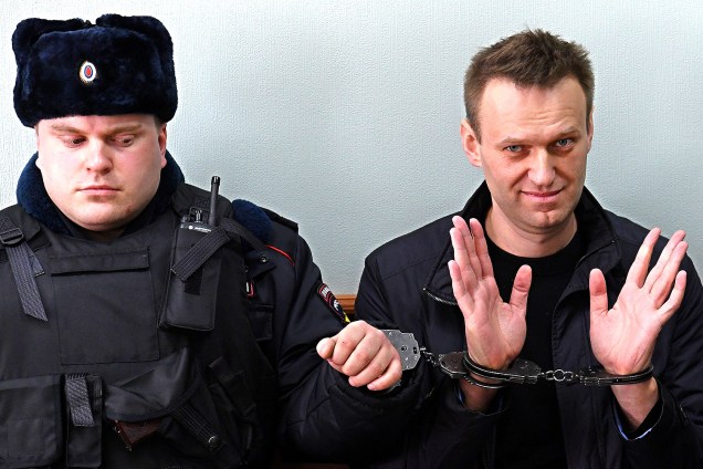 Alexei Navalny, ativista político da oposição russa, durante audiência de apelação na corte de Moscou, após ser preso nos protestos do último dia 26 - 30/03/2017