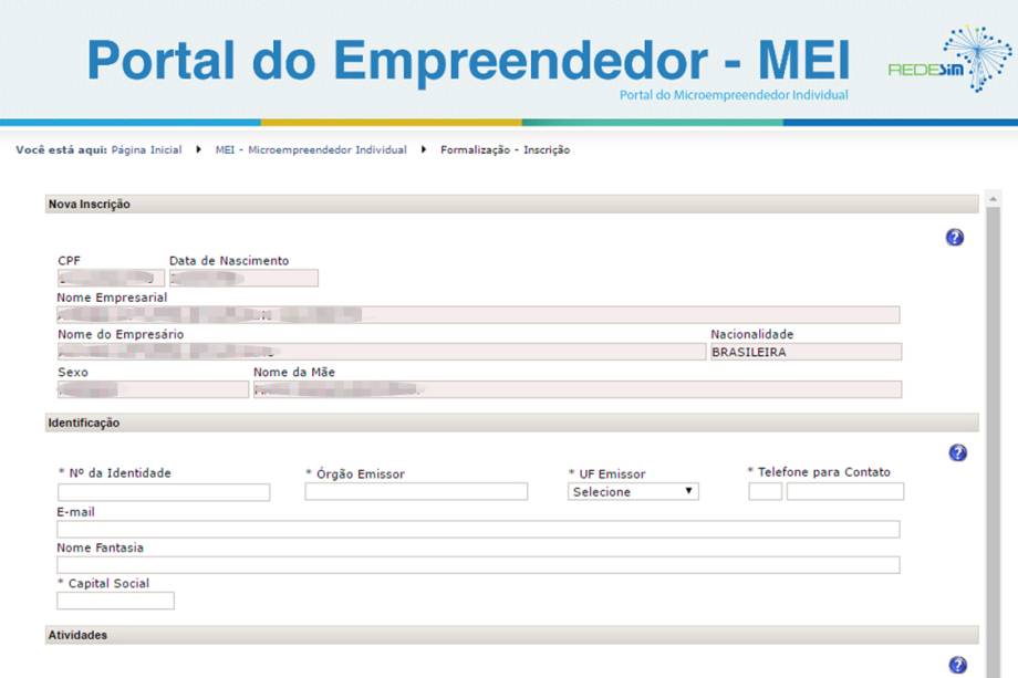 <span>Uma nova tela vai se abrir e você vai ter que preencher com diversas informações um formulário: do nome da empresa à sua ocupação principal. É o momento também de escolher qual atividade você exercer (aqui há uma </span><a href="https://www.portaldoempreendedor.gov.br/mei-microempreendedor-individual/atividades-permitidas" target="_blank" data-saferedirecturl="https://www.google.com/url?hl=pt-BR&q=https://www.portaldoempreendedor.gov.br/mei-microempreendedor-individual/atividades-permitidas&source=gmail&ust=1489010170663000&usg=AFQjCNFOvxKP4WMcq3hp9xx9FBhUA9vPuw"><span>lista com todas opções</span></a><span>)</span>