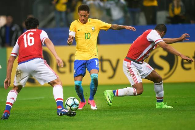 Neymar durante partida entre Brasil e Paraguai válida pela 14ª rodada das Eliminatórias da Copa do Mundo Rússia 2018, na Arena Itaquera, em São Paulo - 28/03/2017 Neymar durante partida entre Brasil e Paraguai válida pela 14ª rodada das Eliminatórias da Copa do Mundo Rússia 2018, na Arena Itaquera, em São Paulo - 28/03/2017