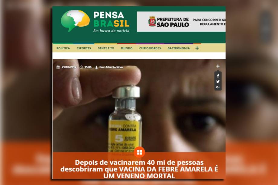 Notícia falsa sobre febre amarela