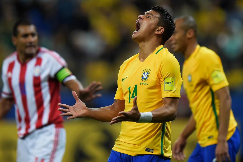 Thiago Silva durante partida entre Brasil e Paraguai válida pela 14ª rodada das Eliminatórias da Copa do Mundo Rússia 2018, na Arena Itaquera, em São Paulo - 28/03/2017