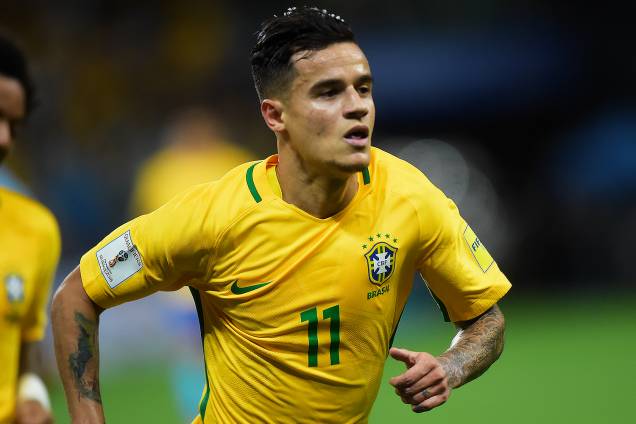 Philippe Coutinho comemora gol na partida contra o Paraguai Philippe Coutinho comemora gol na partida contra o Paraguai